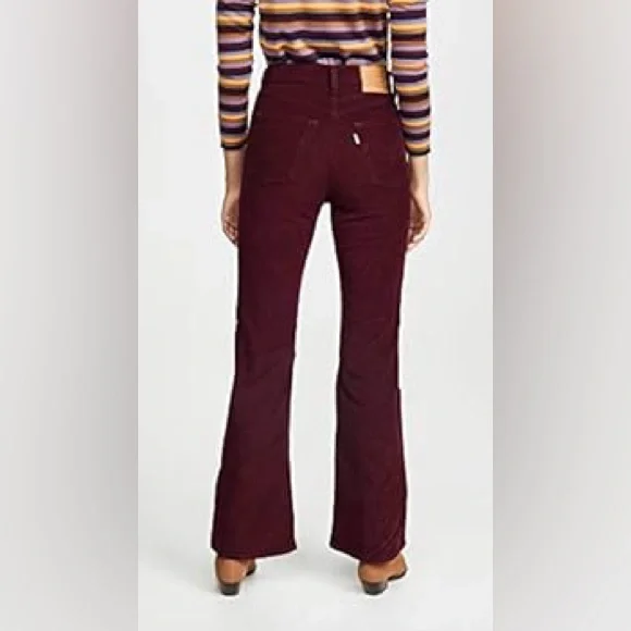 Levi's Ribcage Flare Wide Leg Cordoroy Pants High Rise Cowgirl Shiraz maroon 28 - Picture 3 of 16